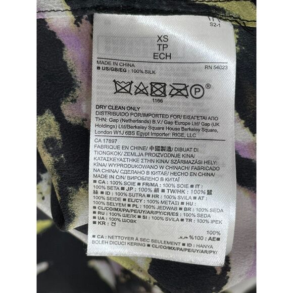 Banana Republic Watercolor 100% Silk Women's XS Black Shirt Button-Up Work - Picture 7 of 11